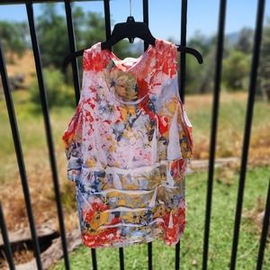 Coldwater Creek Tiered Ruffle Artwork Tank Top EUC 1X